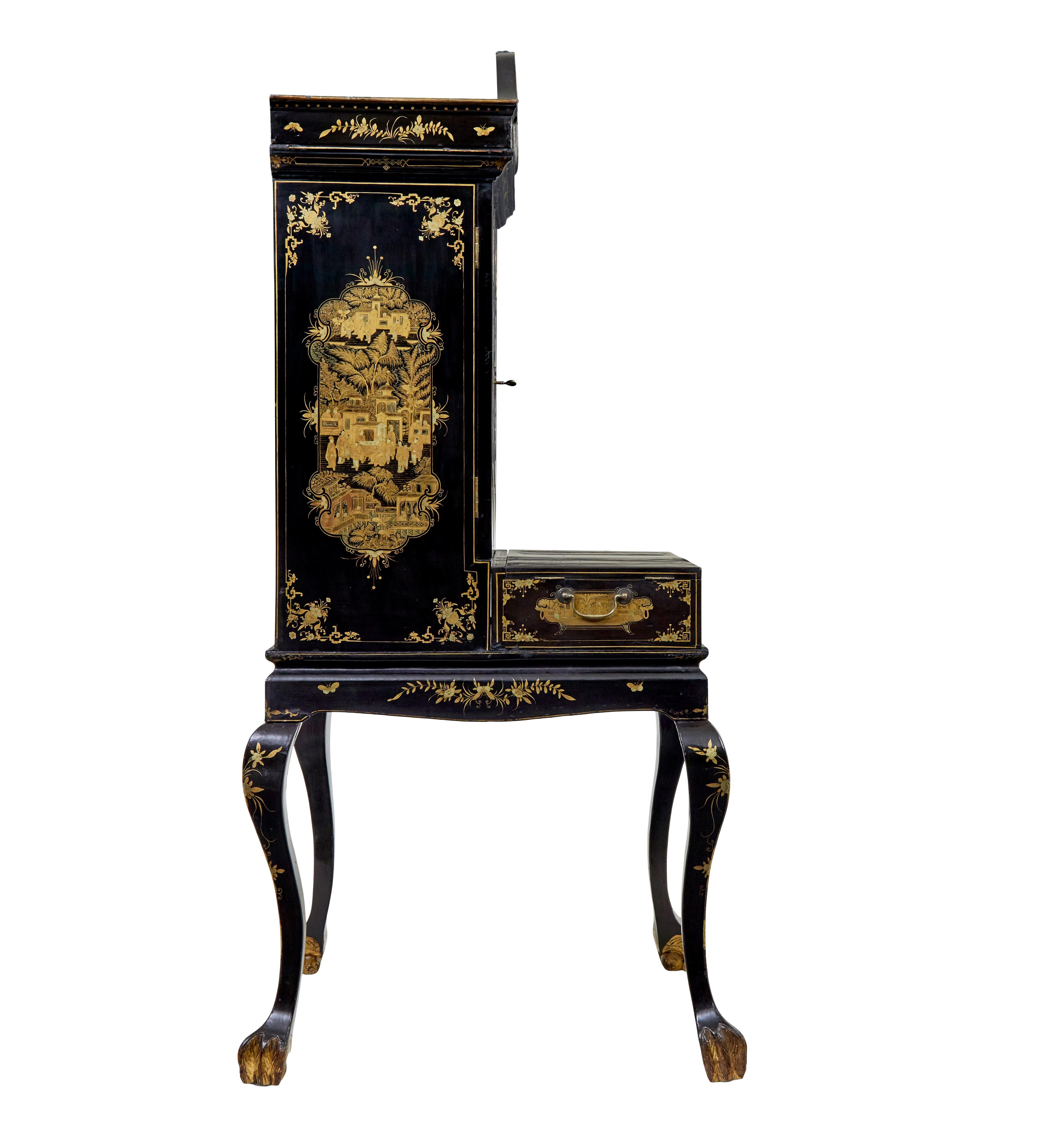 19th Century 19th century Chinese canton black lacquered desk cabinet For Sale