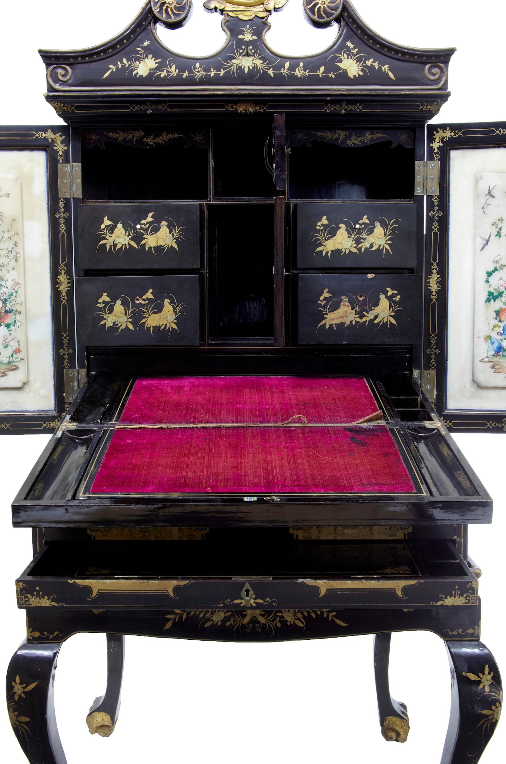 19th Century Chinese Canton Black Lacquered Desk Cabinet 2