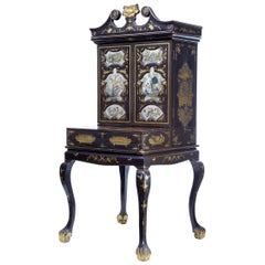 19th Century Chinese Canton Black Lacquered Desk Cabinet