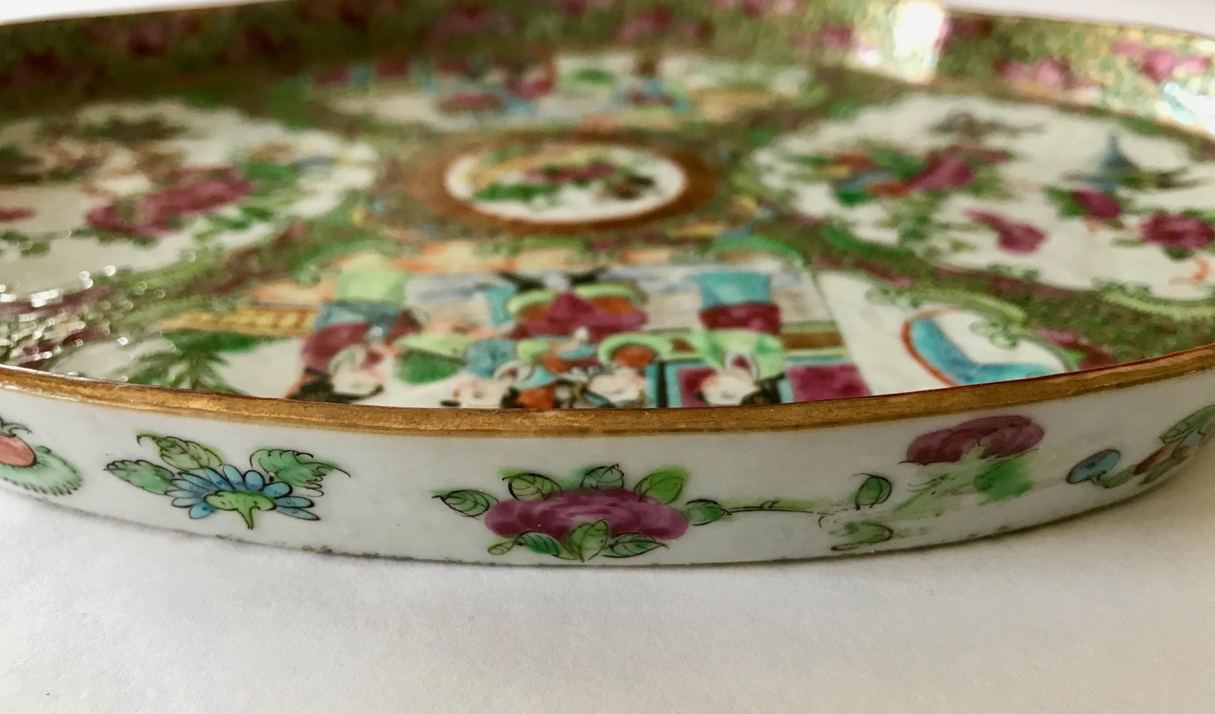 Glazed 19th Century Chinese Canton Famille Rose Medallion Dish/Tray 