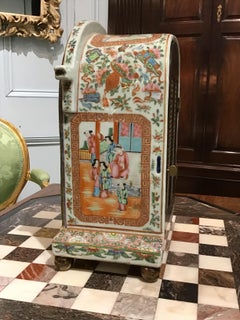 19th Century Chinese Canton Famille Rose Porcelain Clock with English Movement.