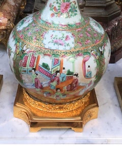19th Century Chinese Canton, Rose medallion vase / lamp.