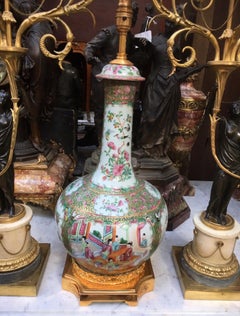 19th Century Chinese Canton, Rose medallion vase / lamp.