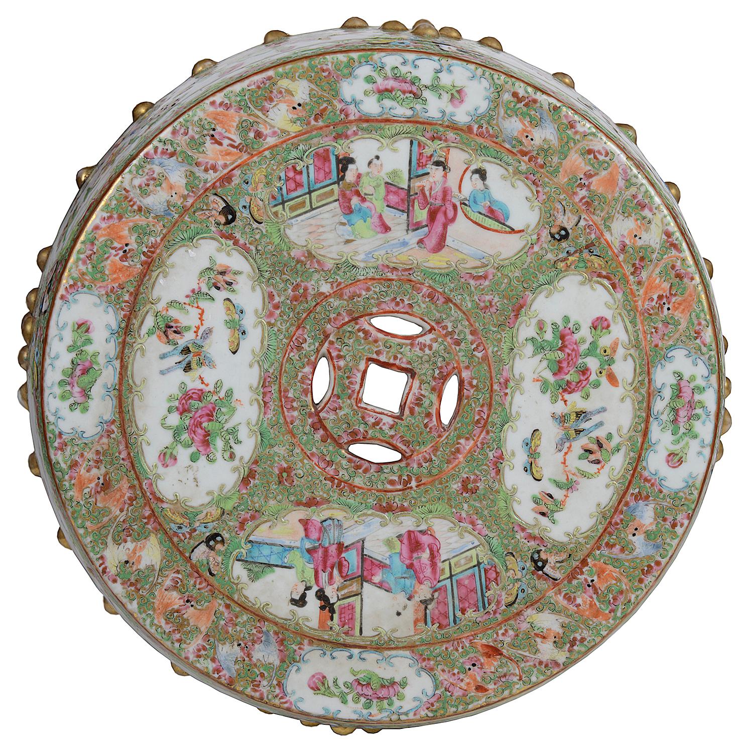 Hand-Painted 19th Century Chinese Cantonese / Rose Medallion Garden Seat