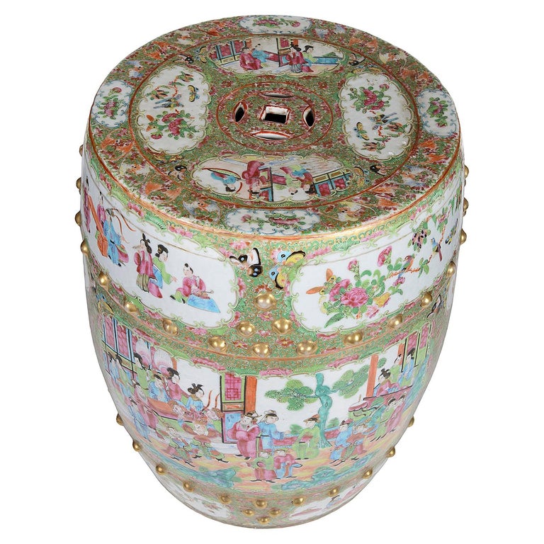 19. Jahrhundert Chinesisch Kantonesisch / Rose Medaillon Garten Sitz im