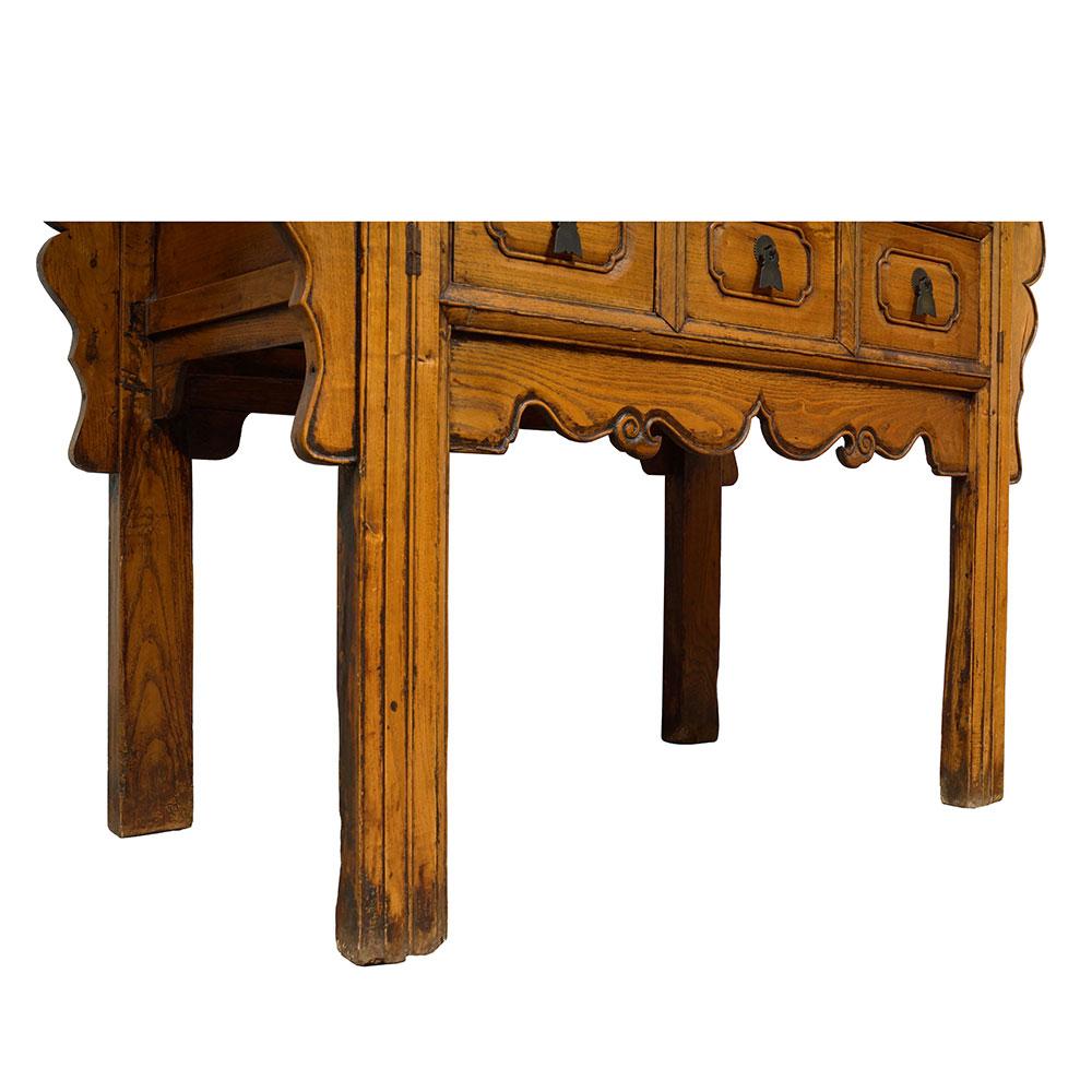 19th Century Chinese Carved 5 Drawers Shan XI Console Table For Sale 5