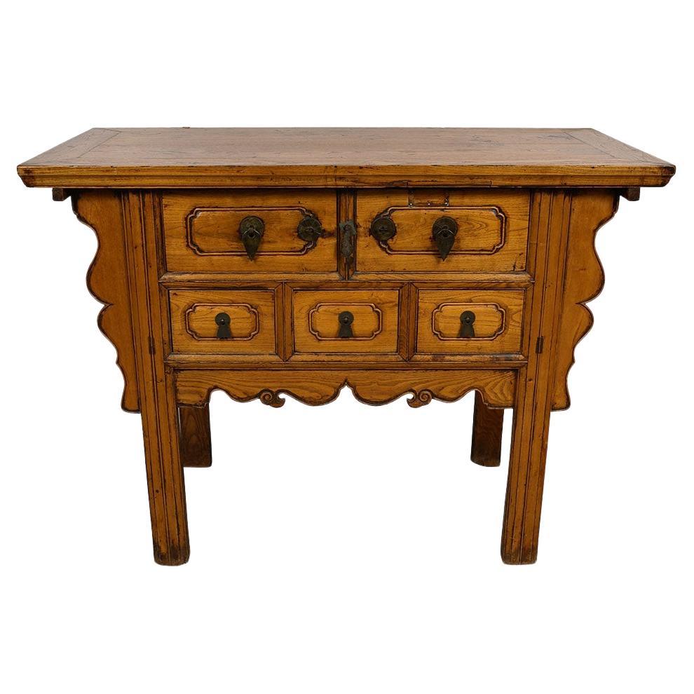 19th Century Chinese Carved 5 Drawers Shan XI Console Table For Sale