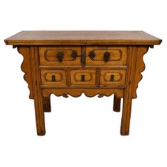 Console chinoise Shan XI à 5 tiroirs sculptée du 19ème siècle