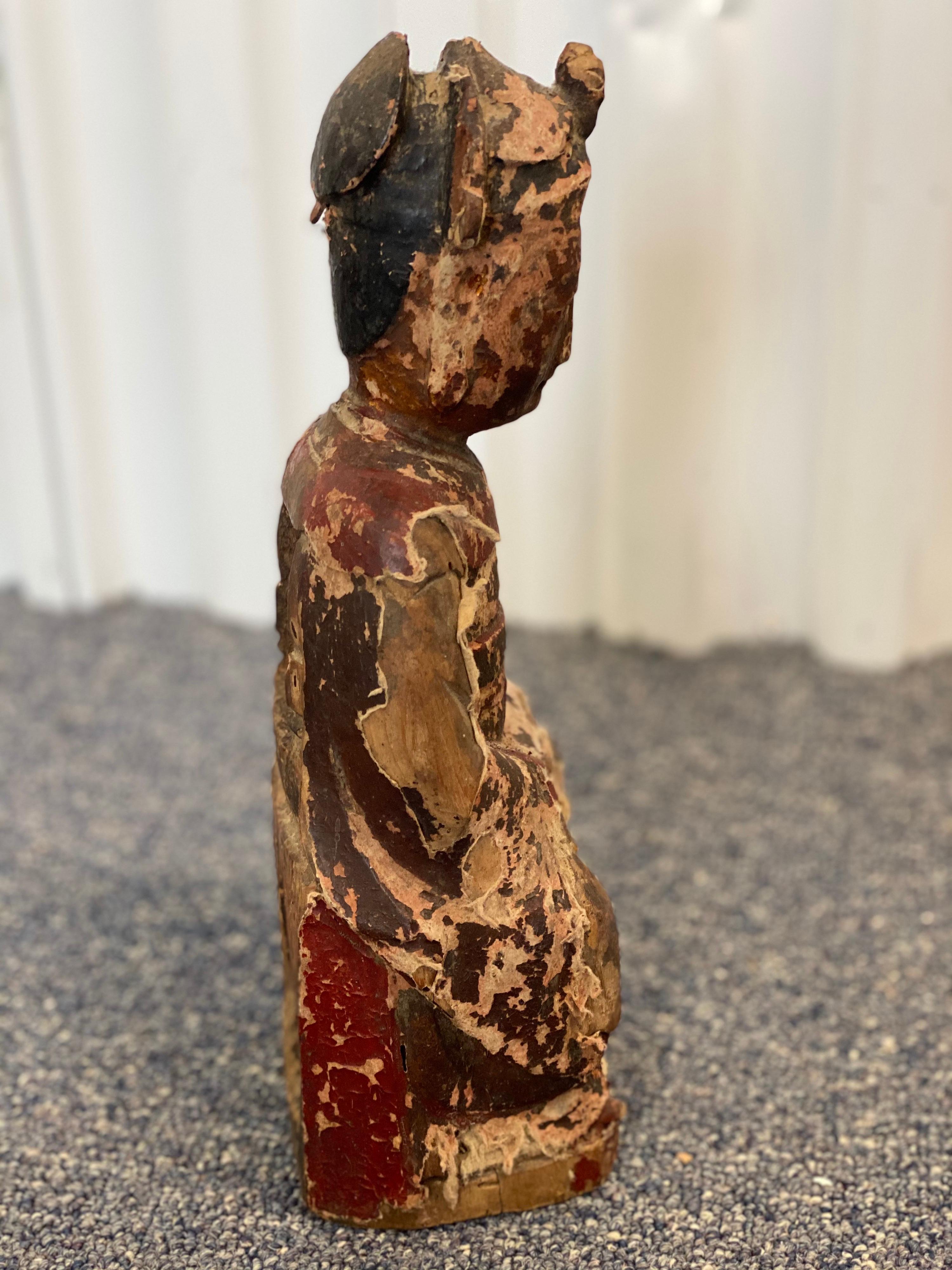 19th Century Chinese Carved Ancestor Figure In Fair Condition For Sale In Southampton, NY