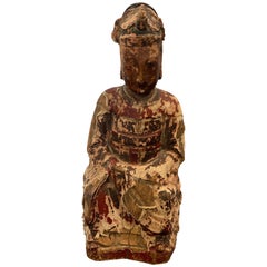 Figure d'ancêtre sculptée chinoise du 19ème siècle