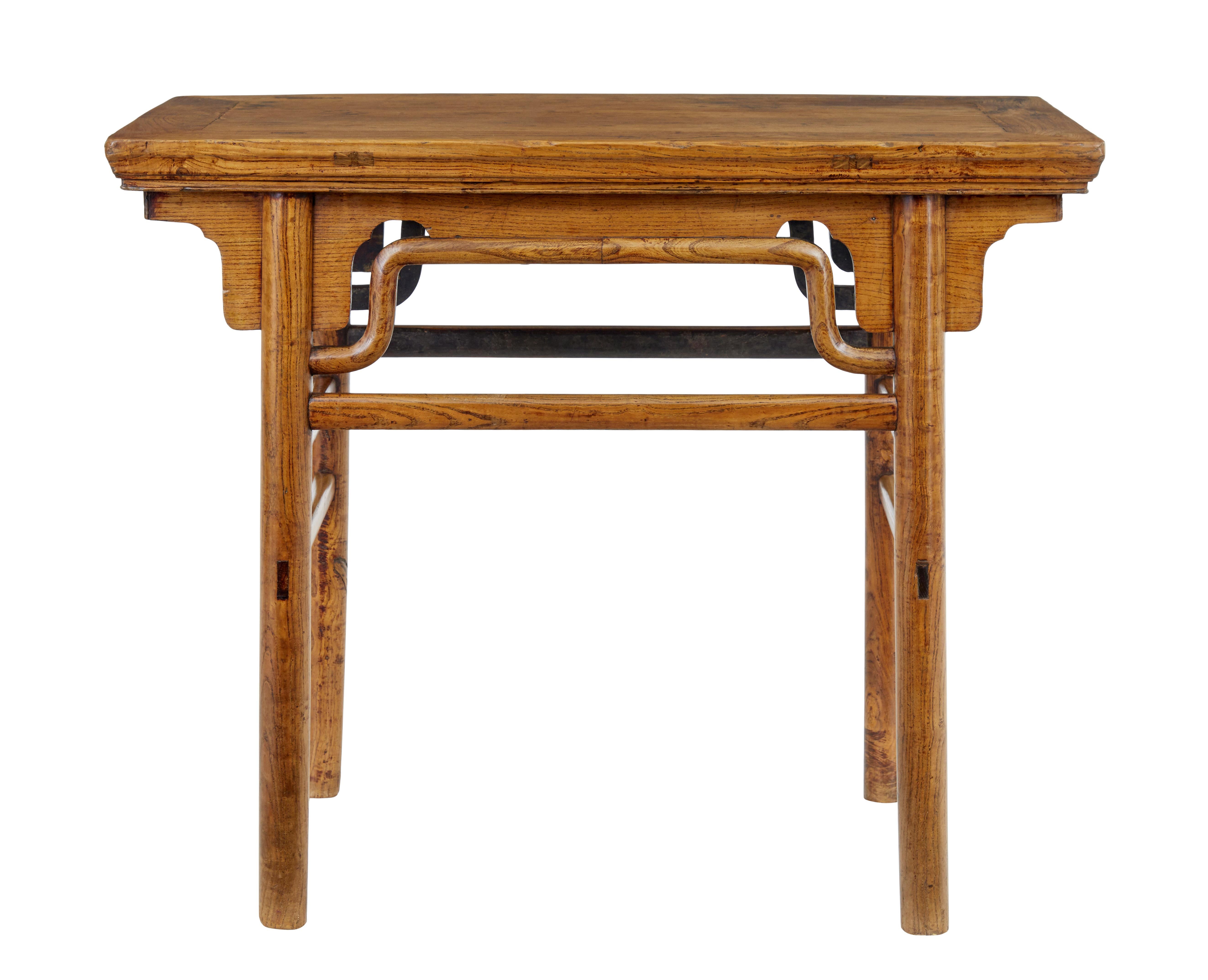 Hand-Crafted 19th Century Chinese Carved Elm Occasional Table For Sale