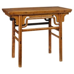 19th century Chinese carved elm occasional table