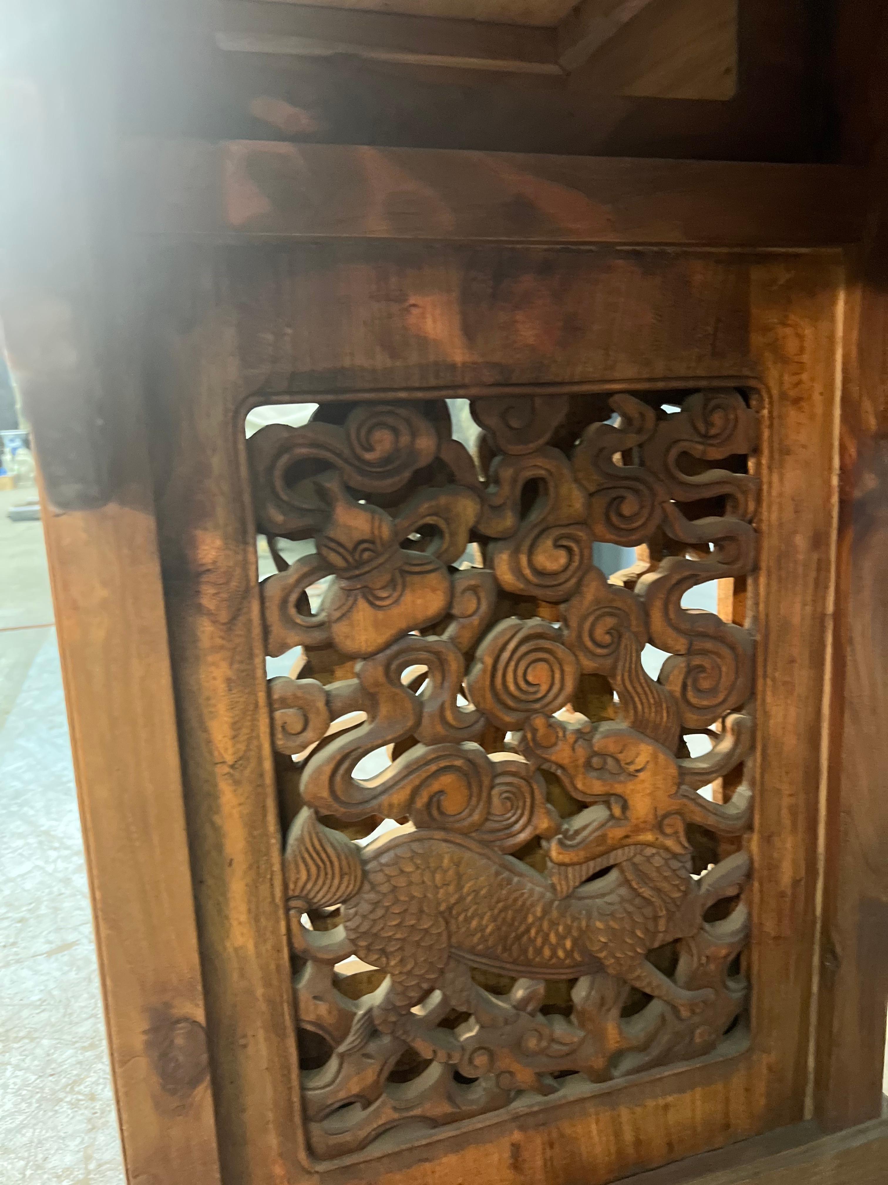 Hand-Carved 19th Century Chinese Carved Elmwood Alter Table For Sale