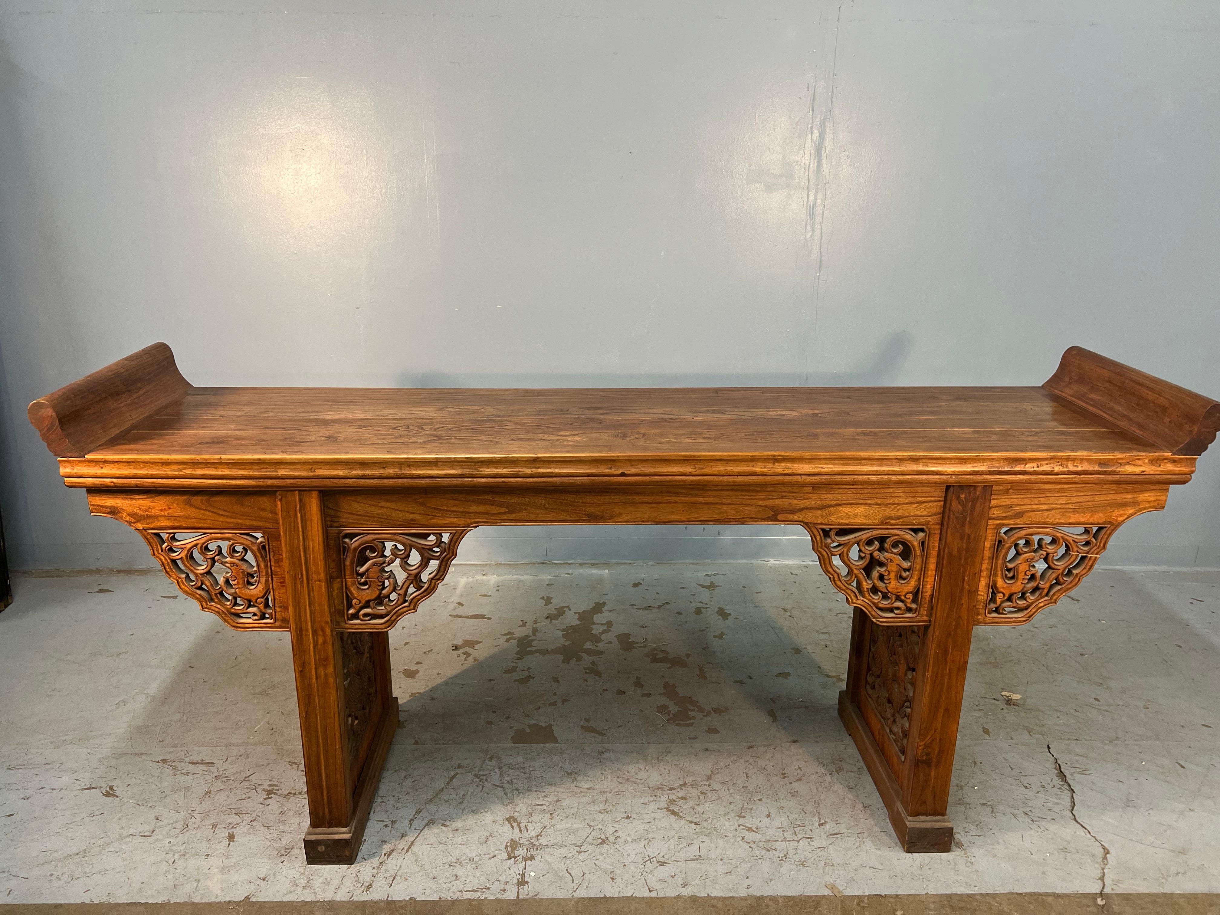 19th Century Chinese Carved Elmwood Alter Table For Sale 2
