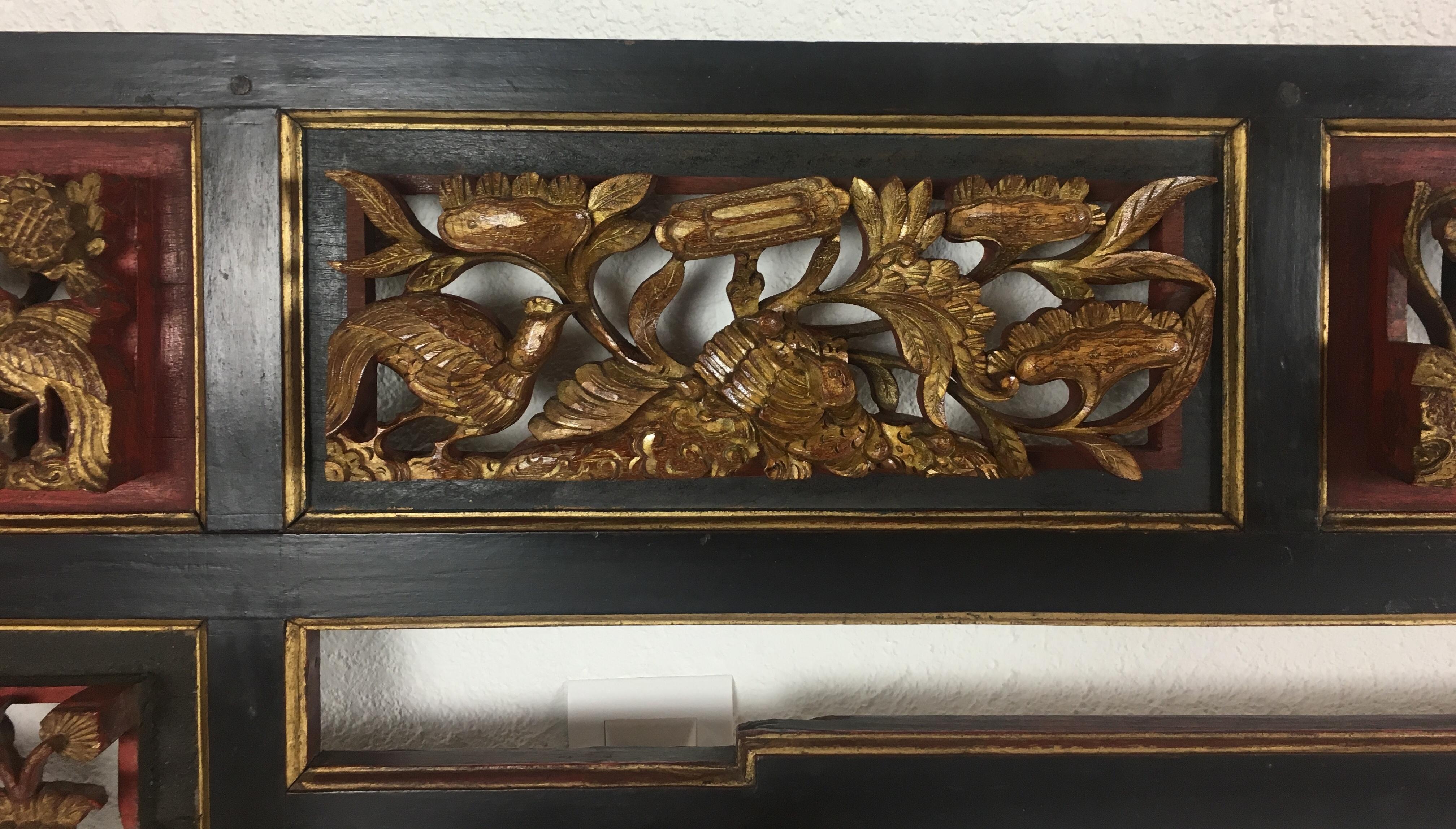 Hand-Carved 19th Century Carved Gilded Figural Lacquered Panel