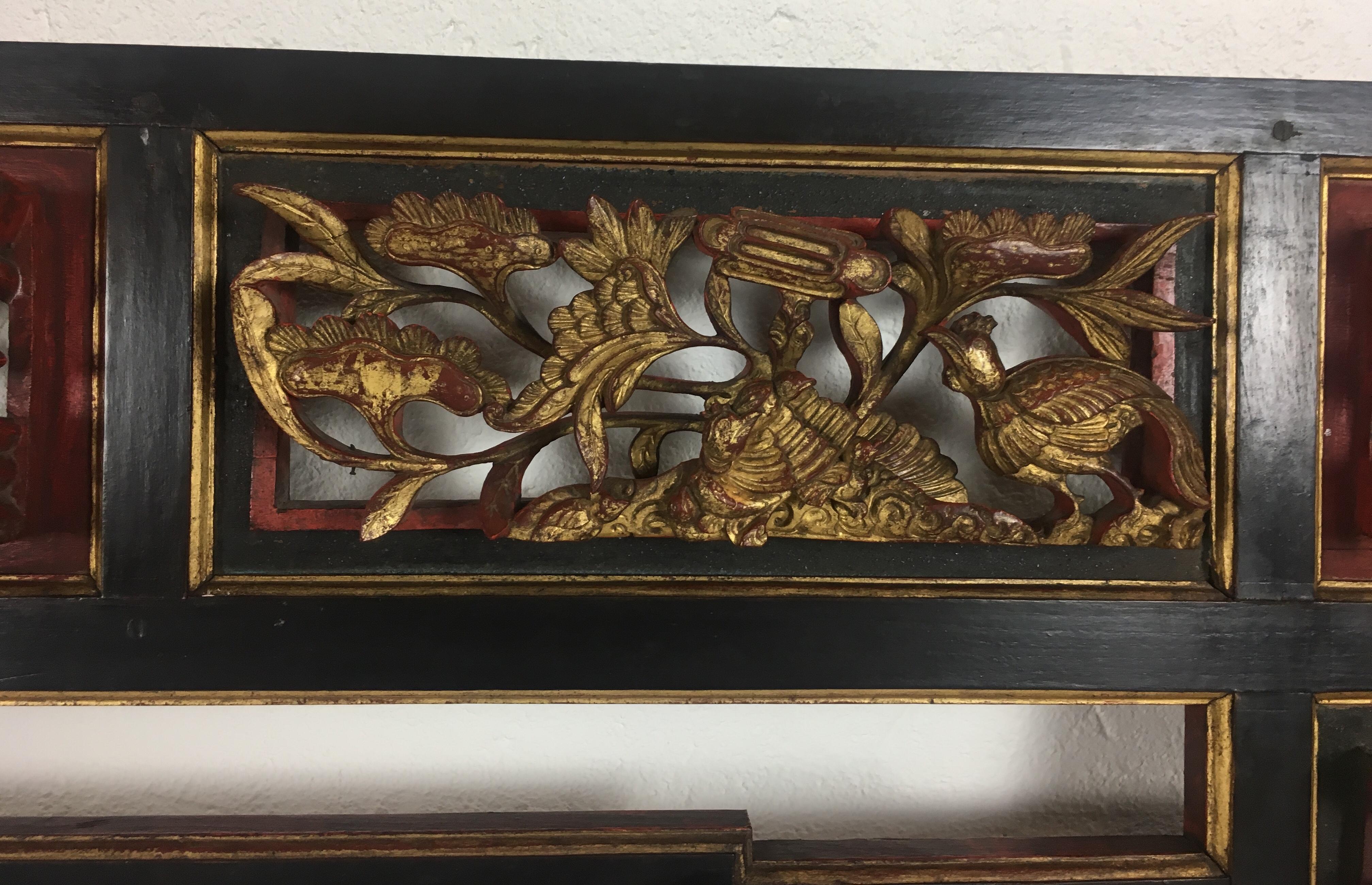 Wood 19th Century Carved Gilded Figural Lacquered Panel