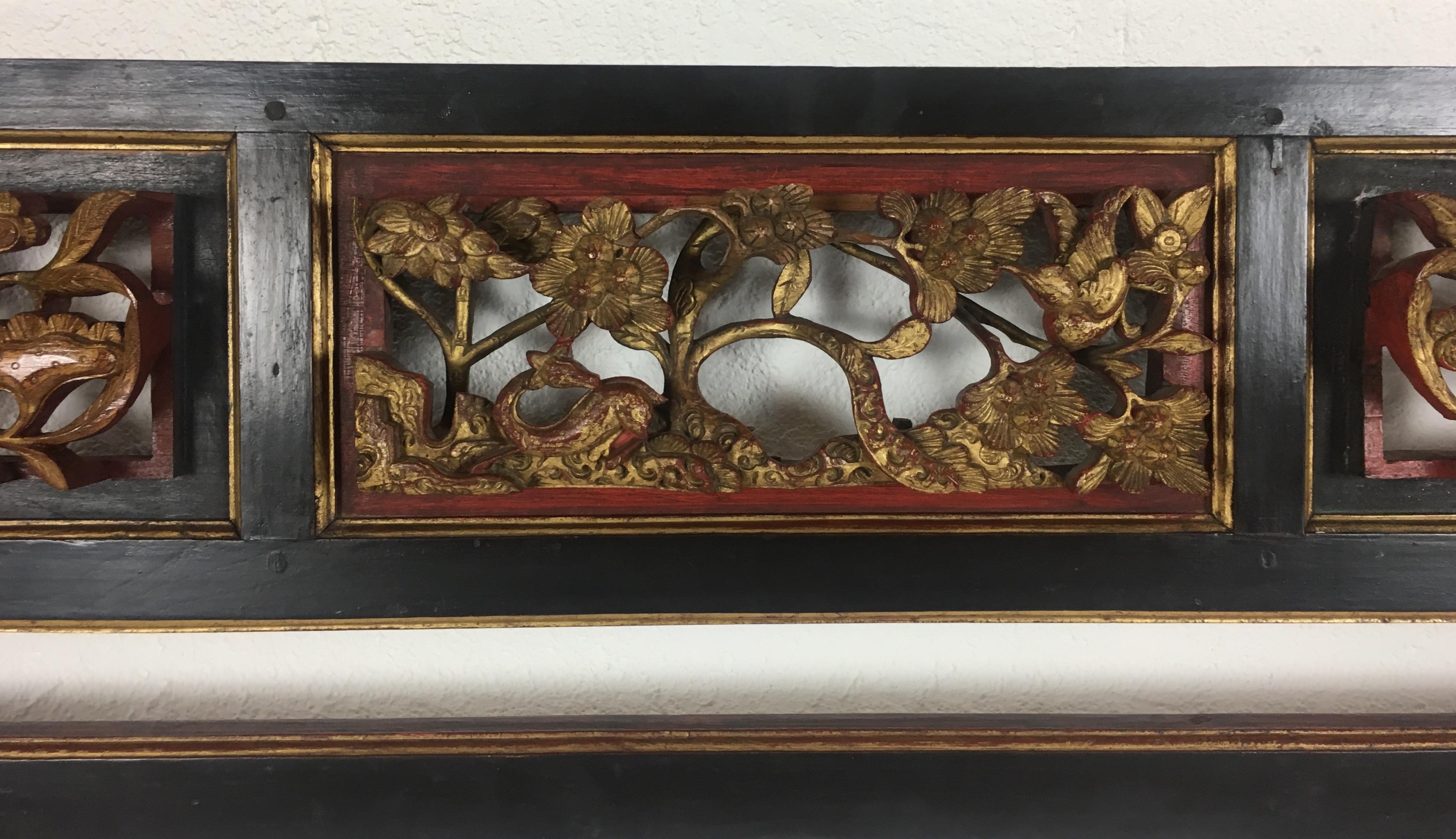 19th Century Carved Gilded Figural Lacquered Panel 1