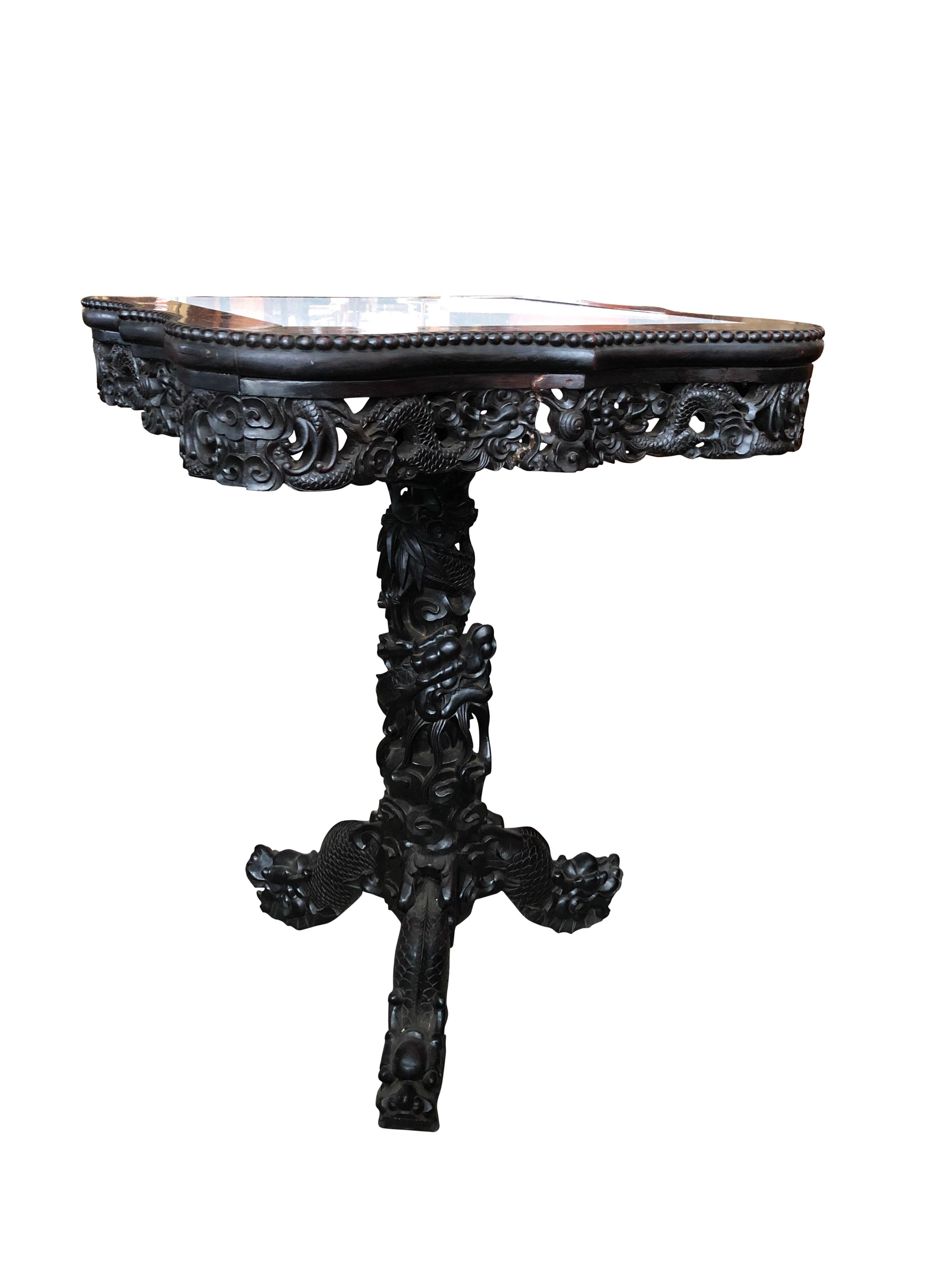 19th Century Chinese Carved Hardwood Center Table with Marble Top For Sale 10