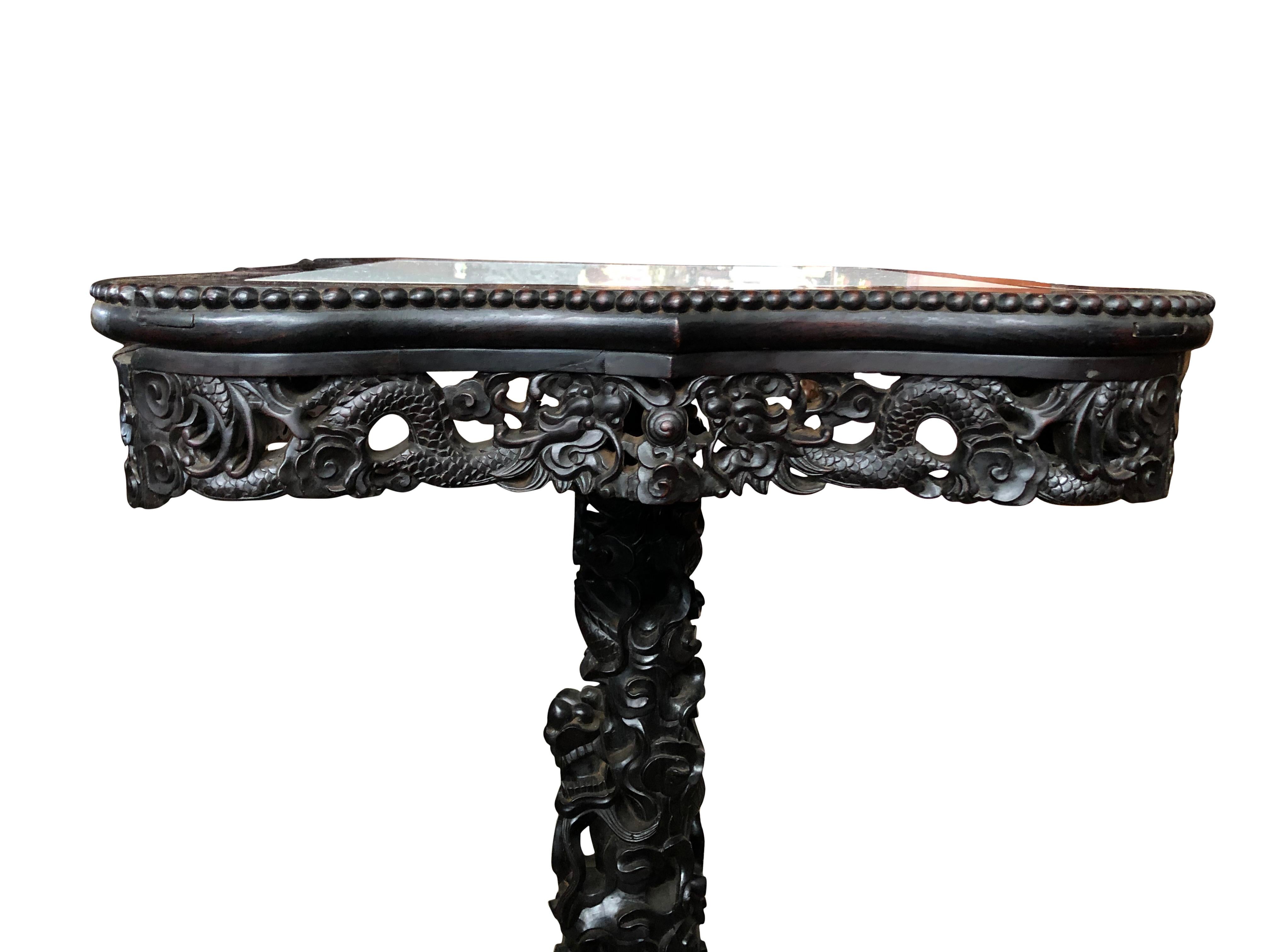 19th Century Chinese Carved Hardwood Center Table with Marble Top For Sale 2
