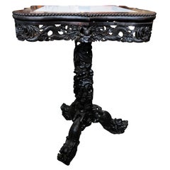 19th Century Chinese Carved Hardwood Center Table with Marble Top