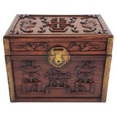 Antique 19th Century Chinese Carved Hardwood Documents Box