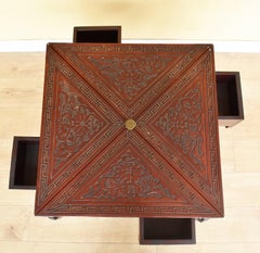 19th Century Chinese Carved Hardwood Envelope Card Table