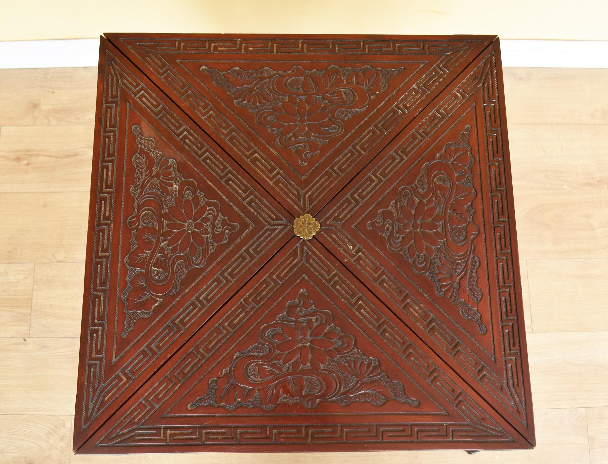 Chinese Export 19th Century Chinese Carved Hardwood Envelope Card Table