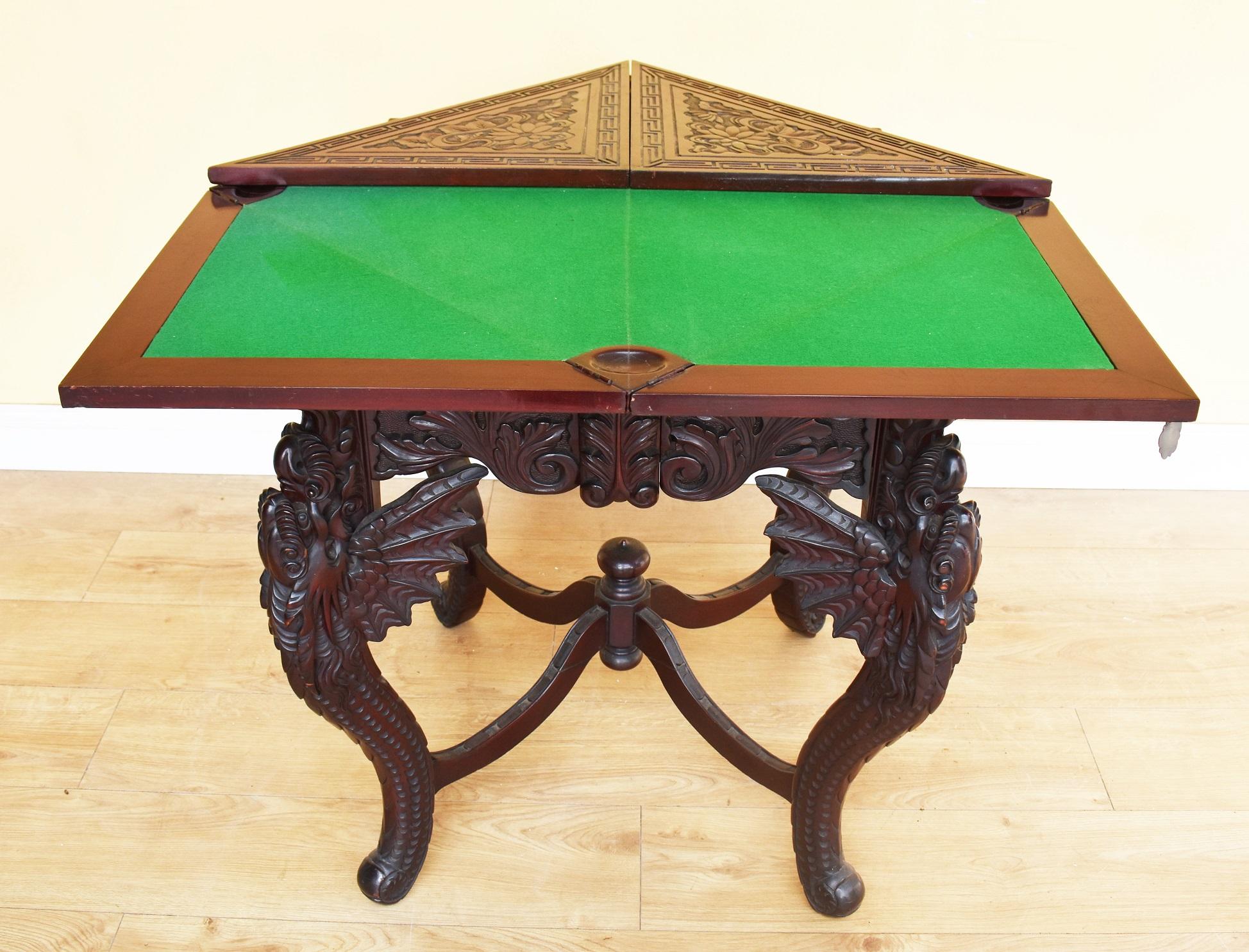 19th Century Chinese Carved Hardwood Envelope Card Table 1