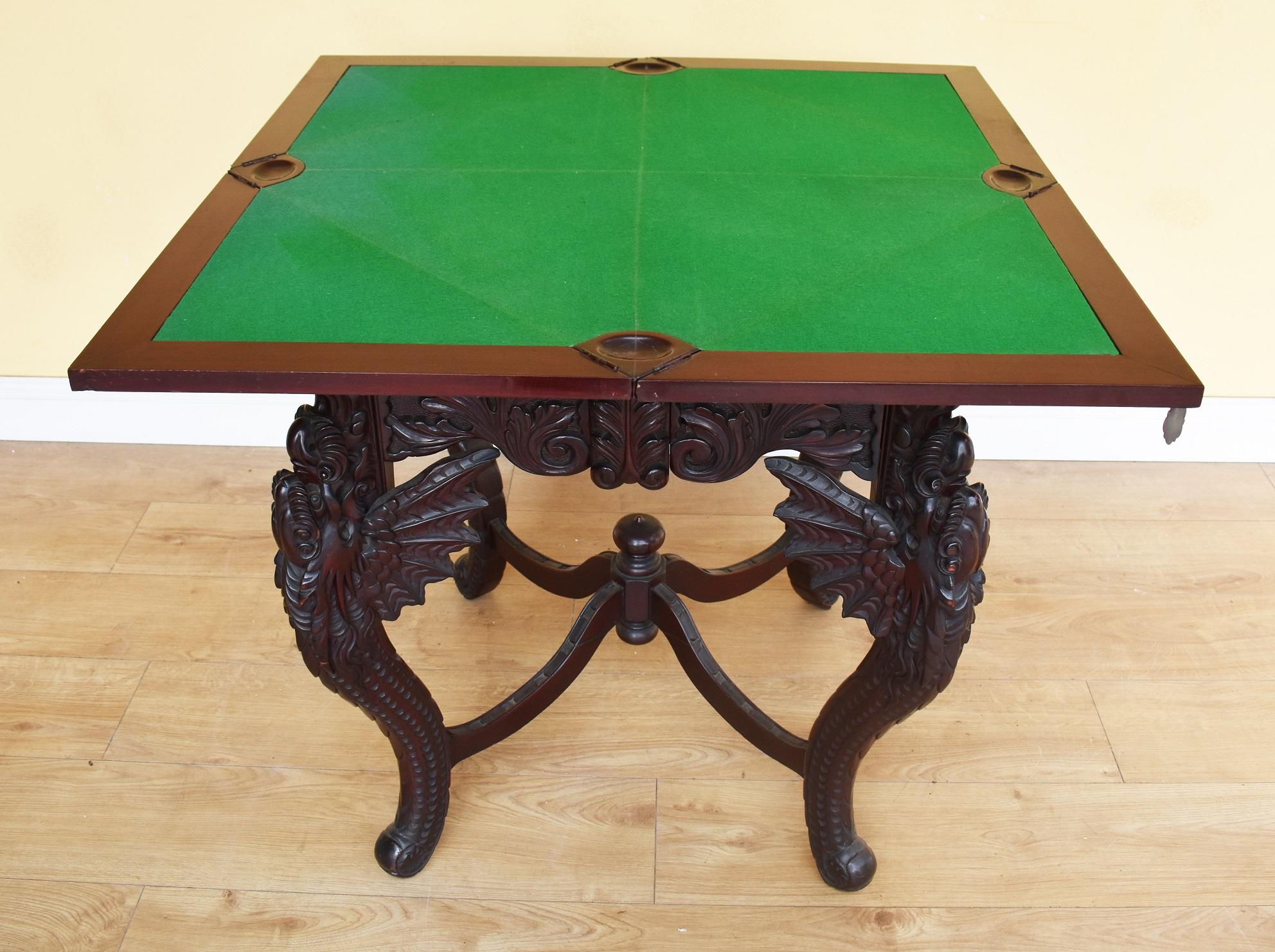 19th Century Chinese Carved Hardwood Envelope Card Table 2