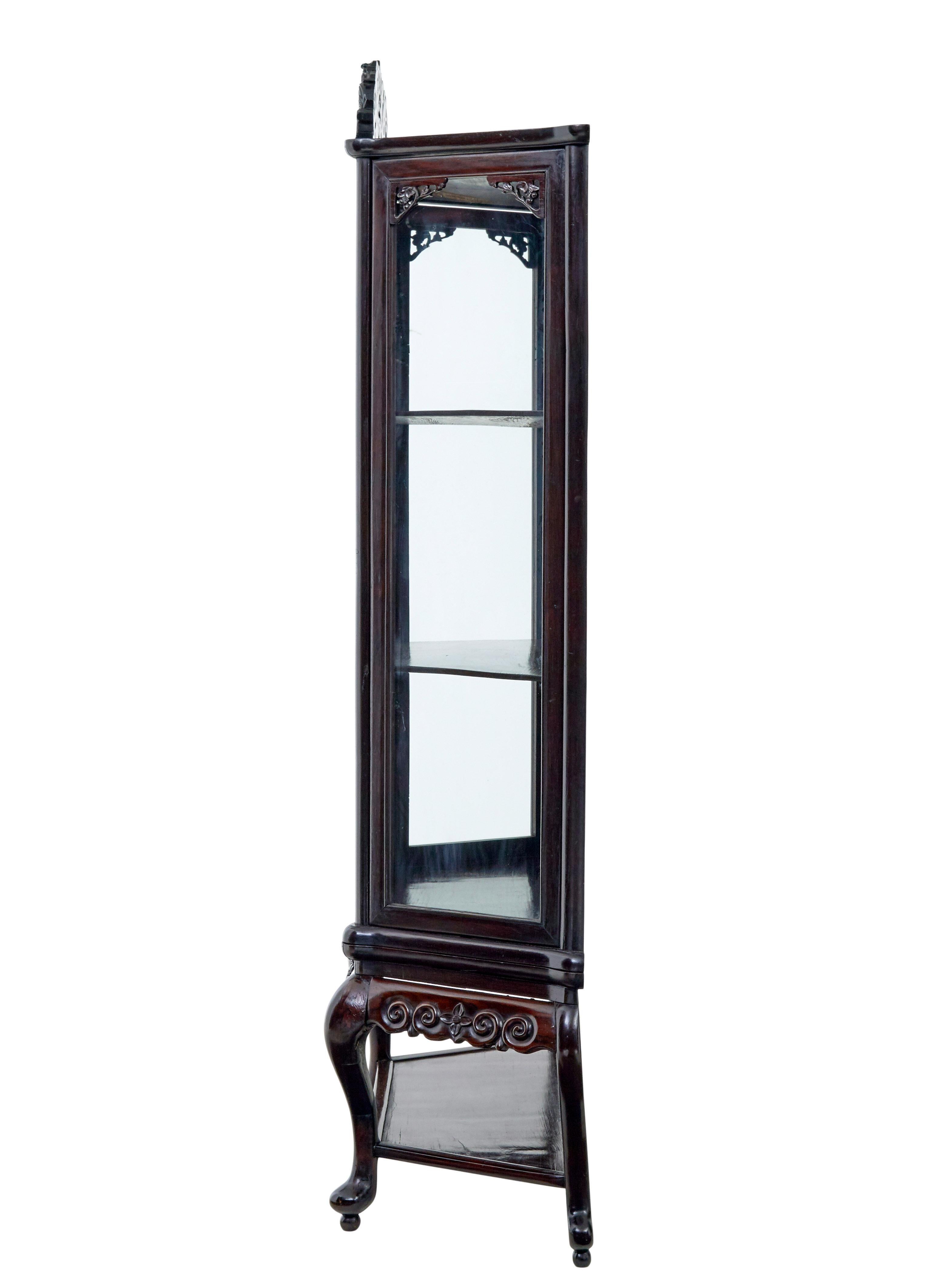 Qing 19th century Chinese carved hardwood glazed display cabinet For Sale