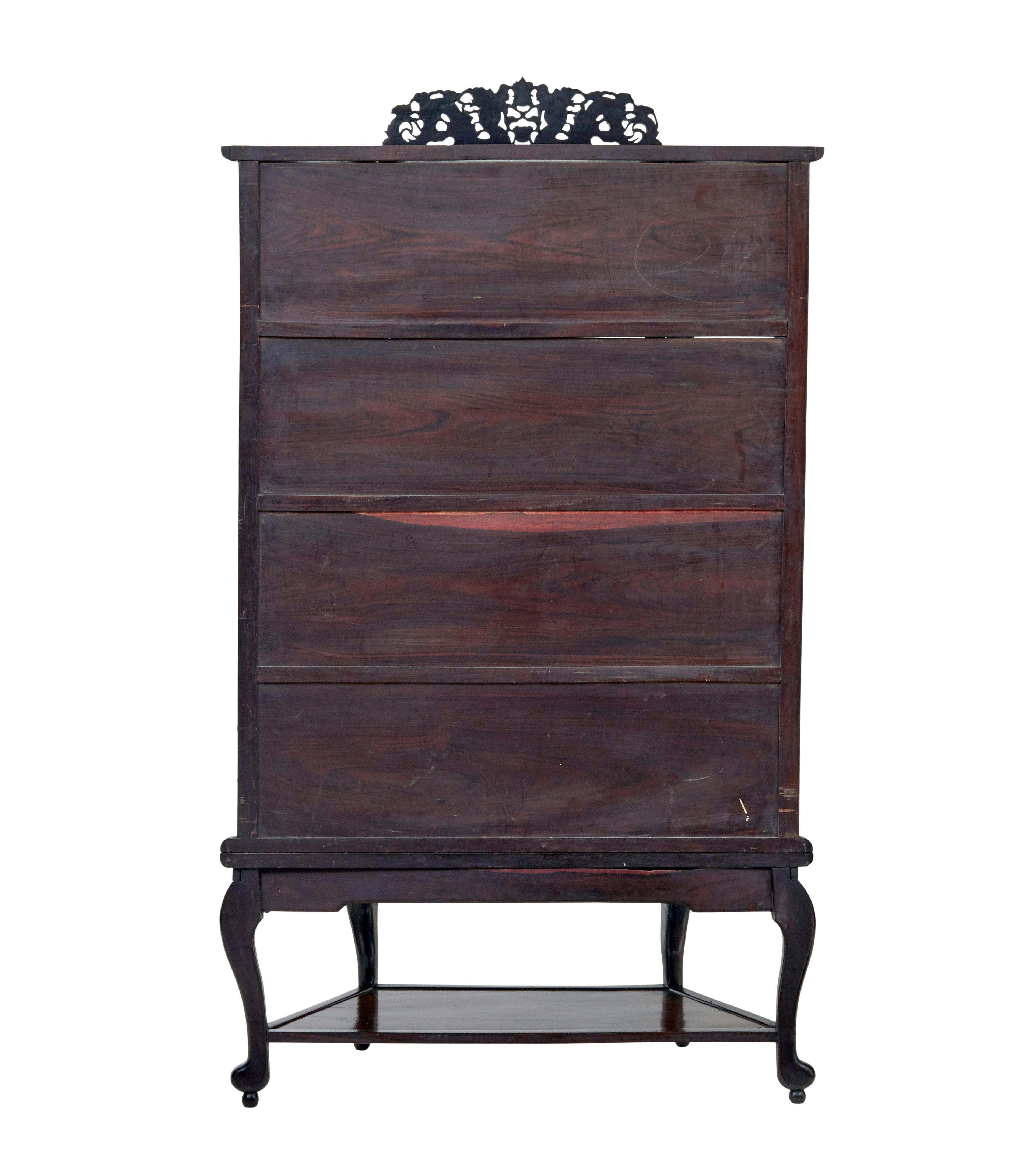Carved 19th century Chinese carved hardwood glazed display cabinet For Sale