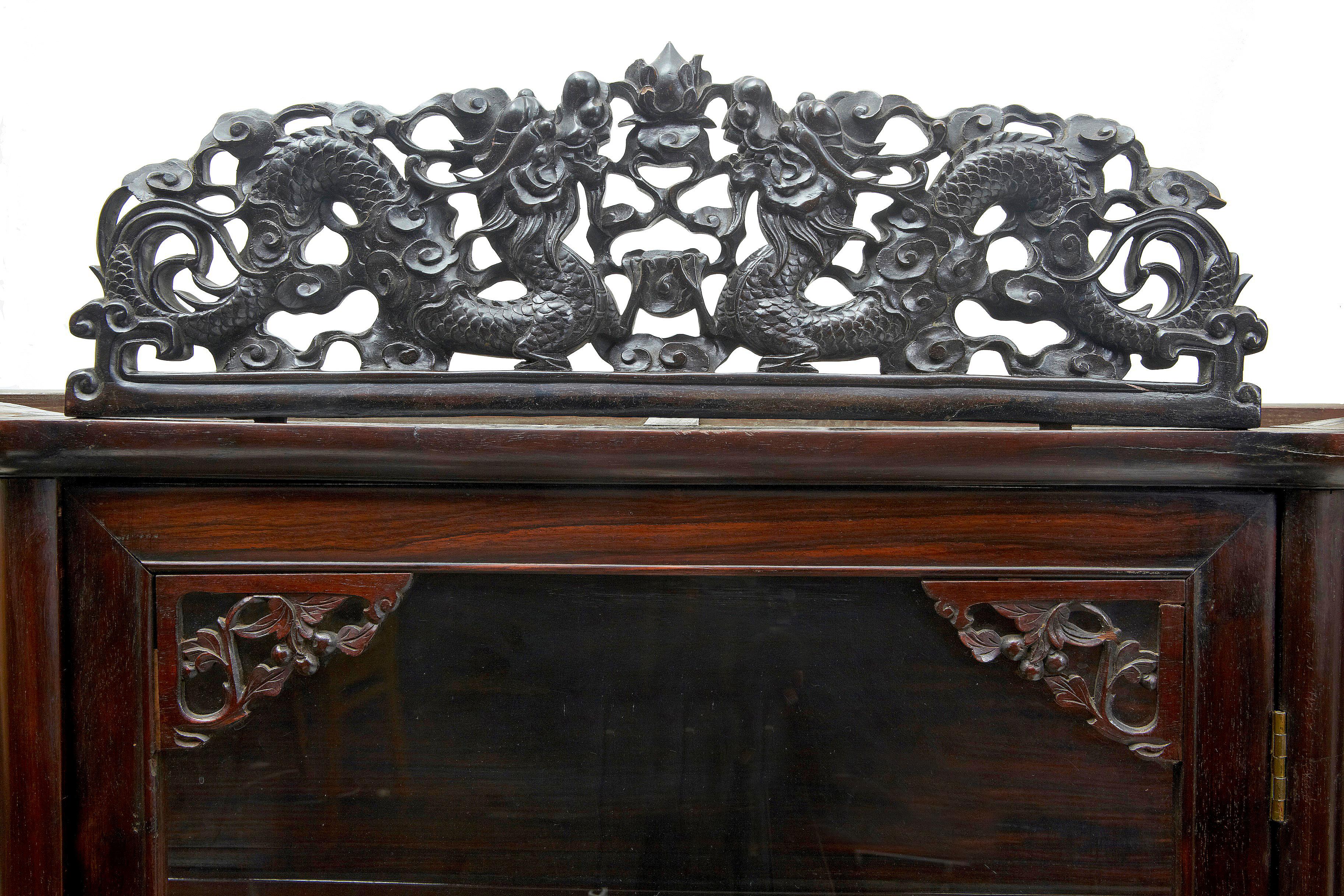 19th Century Chinese Carved Hardwood Glazed Display Cabinet 2
