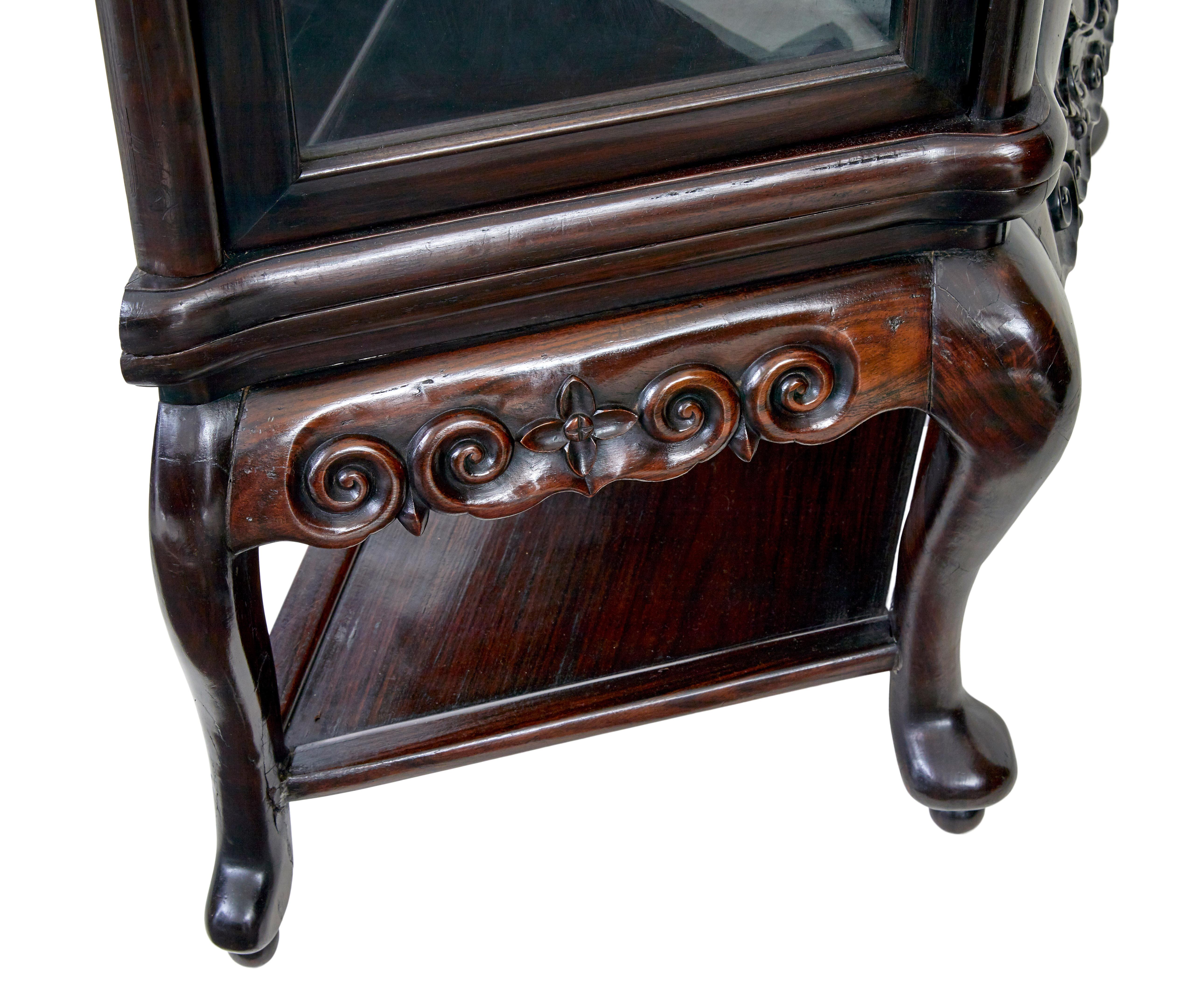 19th Century 19th century Chinese carved hardwood glazed display cabinet For Sale