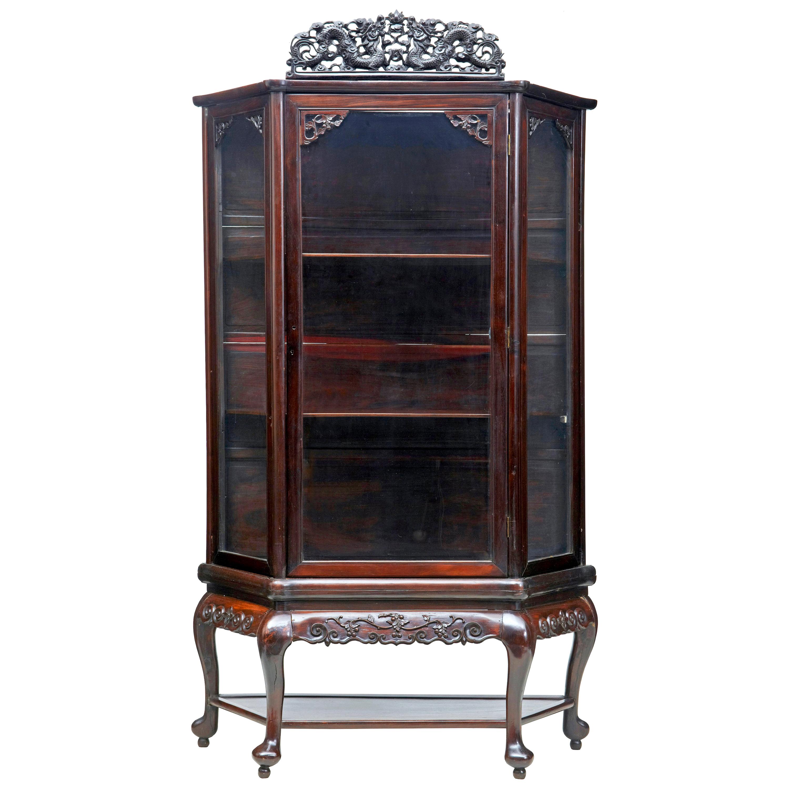 19th Century Chinese Carved Hardwood Glazed Display Cabinet