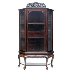 Antique 19th Century Chinese Carved Hardwood Glazed Display Cabinet
