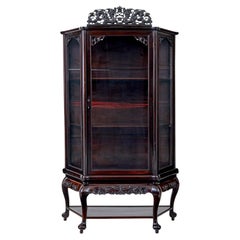 Antique 19th century Chinese carved hardwood glazed display cabinet