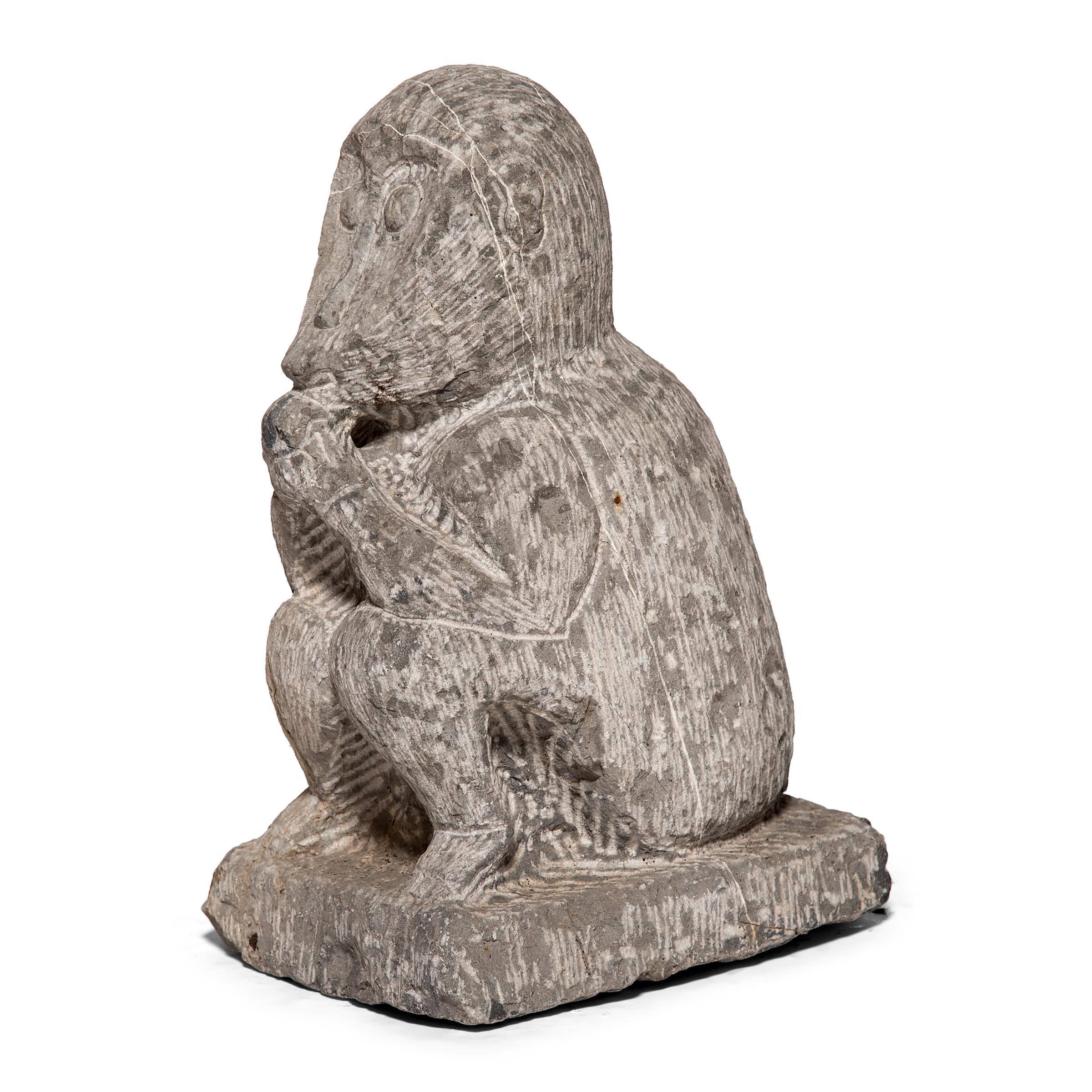 This wonderfully expressive limestone sculpture was carved in reference to the Ming-dynasty novel 