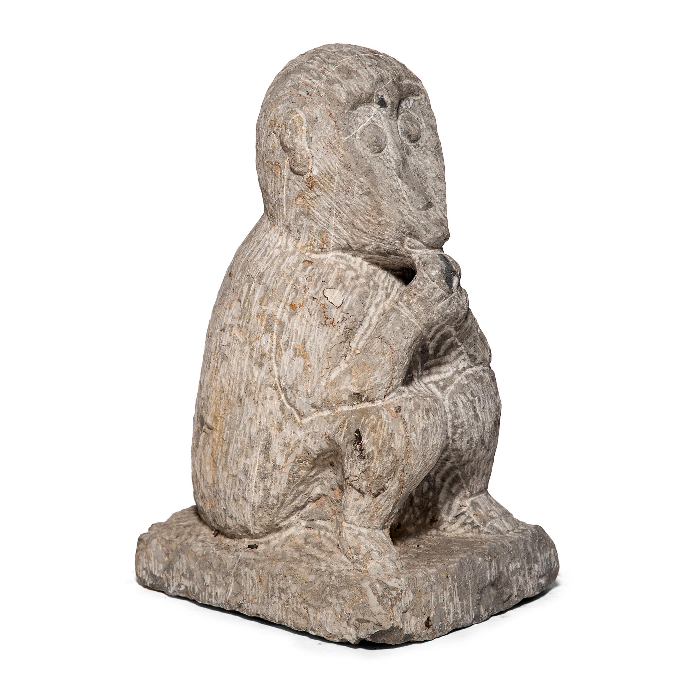Hand-Carved 19th Century Chinese Carved Limestone Monkey