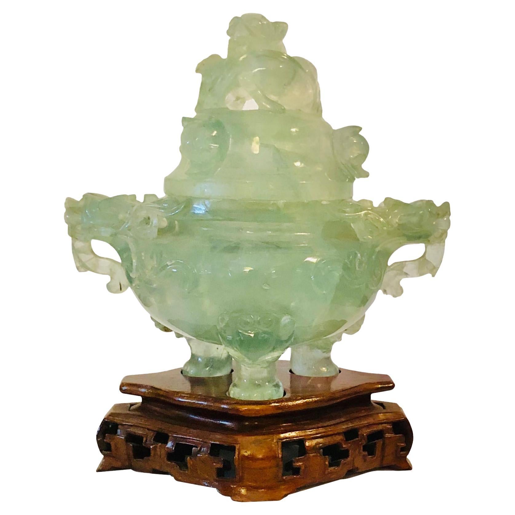 19th Century Chinese Carved Quartz on Base For Sale