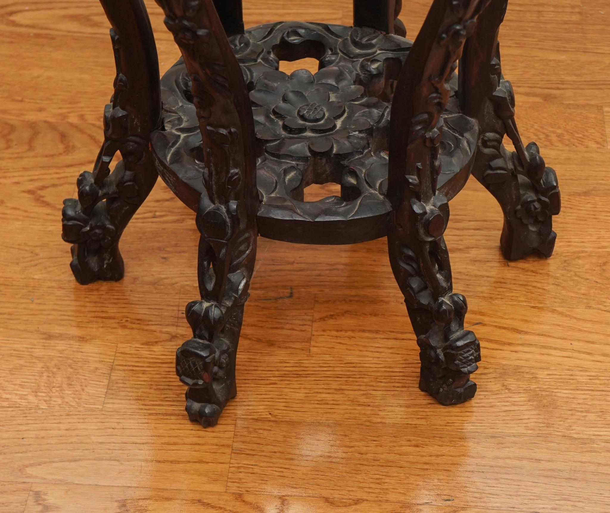 19th Century Chinese Carved Rosewood Plant Stand with Marble Inset For Sale 1
