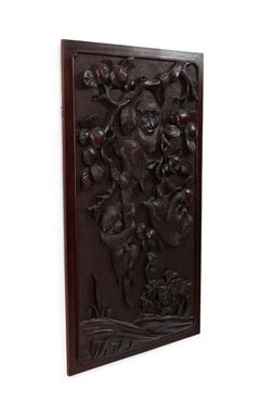 19th Century Chinese Carved Scenic Monkey Wall Plaque