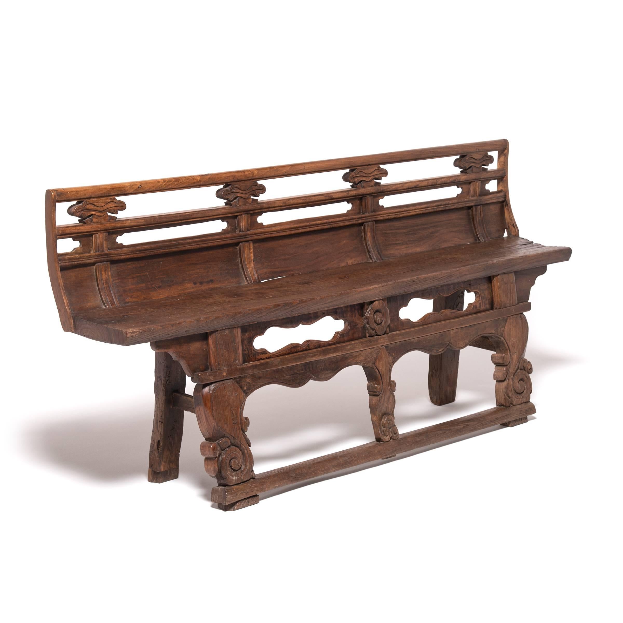Qing 19th Century Chinese Carved Village Bench