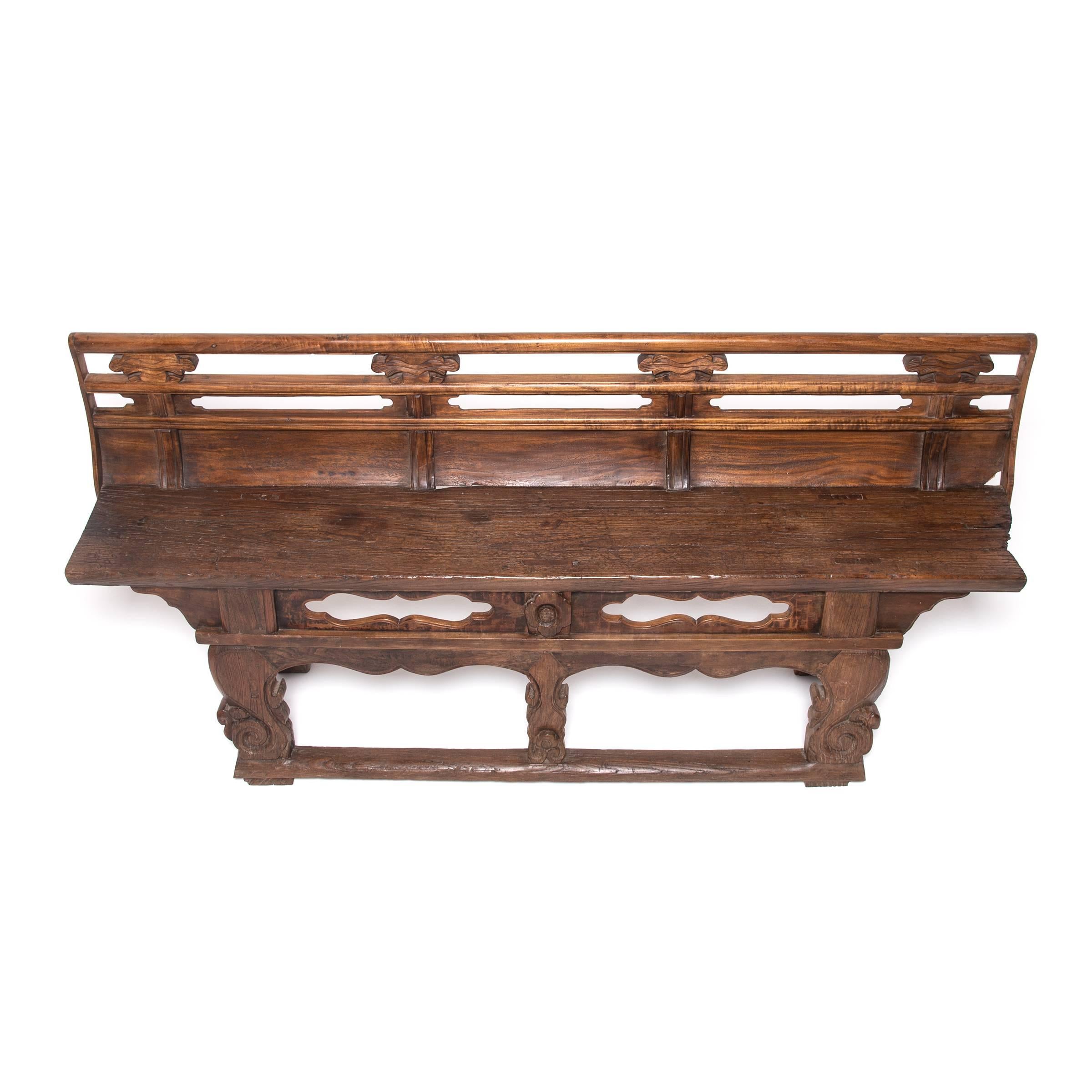 19th Century Chinese Carved Village Bench In Good Condition In Chicago, IL