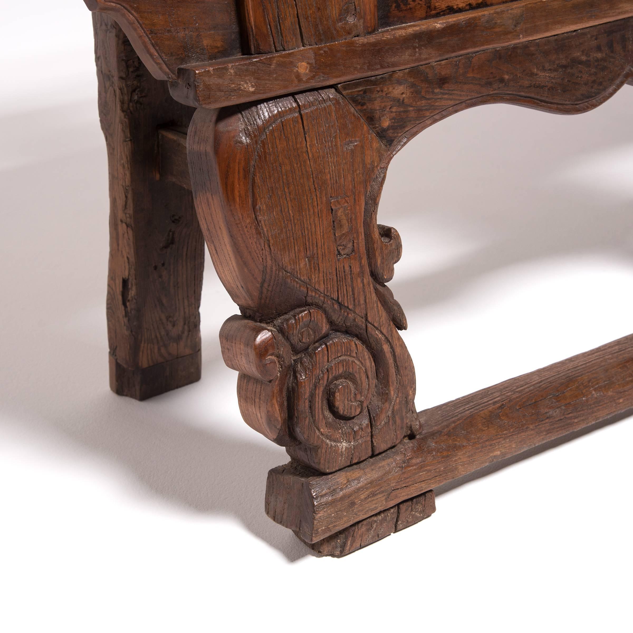 19th Century Chinese Carved Village Bench 1