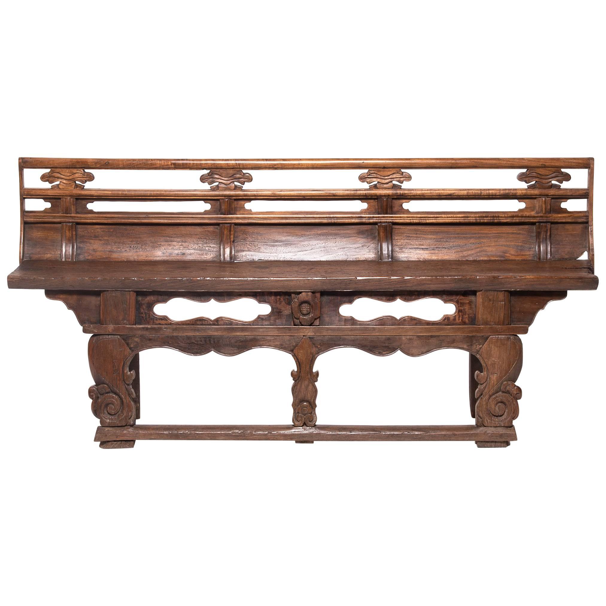19th Century Chinese Carved Village Bench