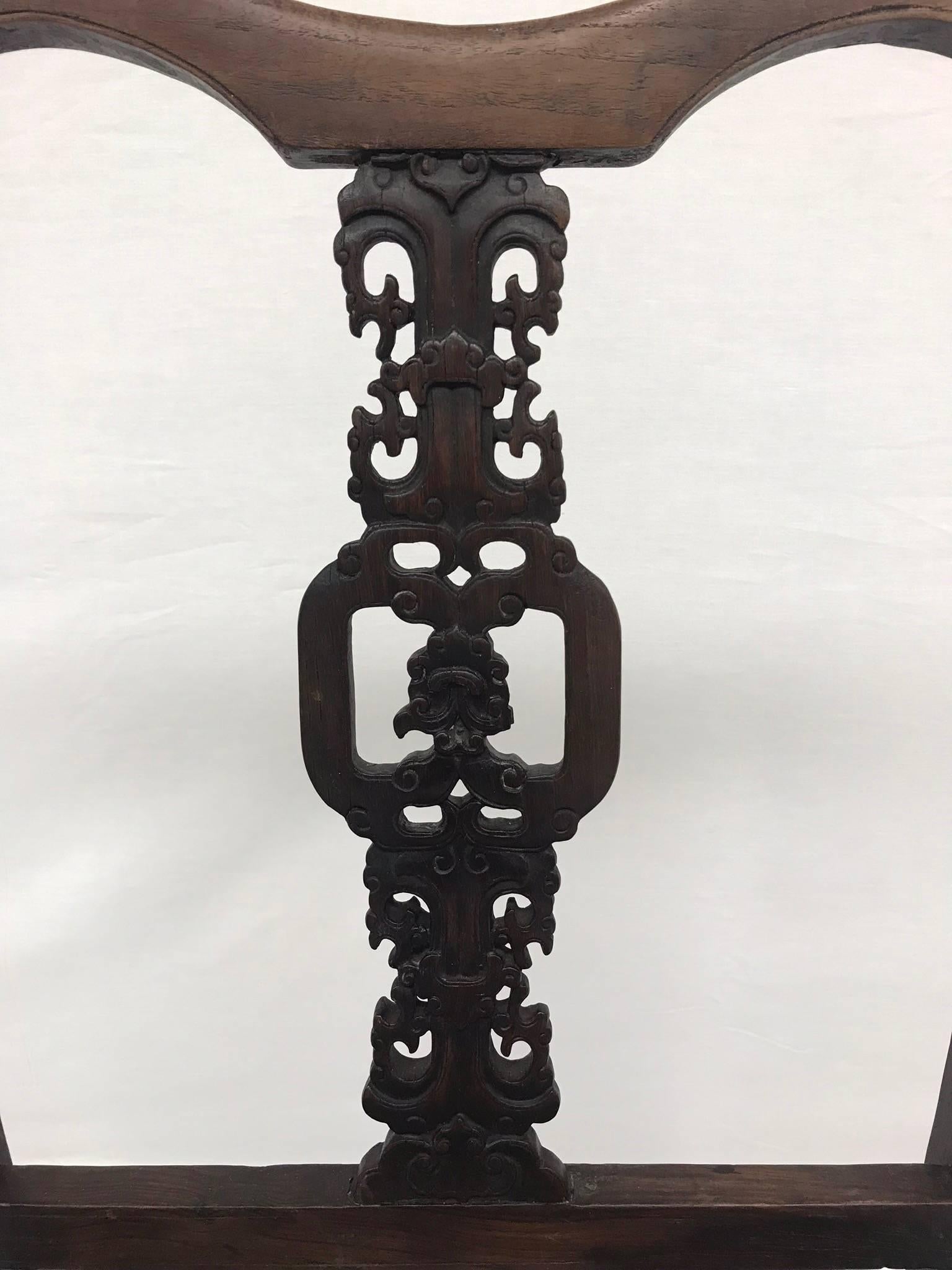19th Century Chinese Carved Wood Chair For Sale 2