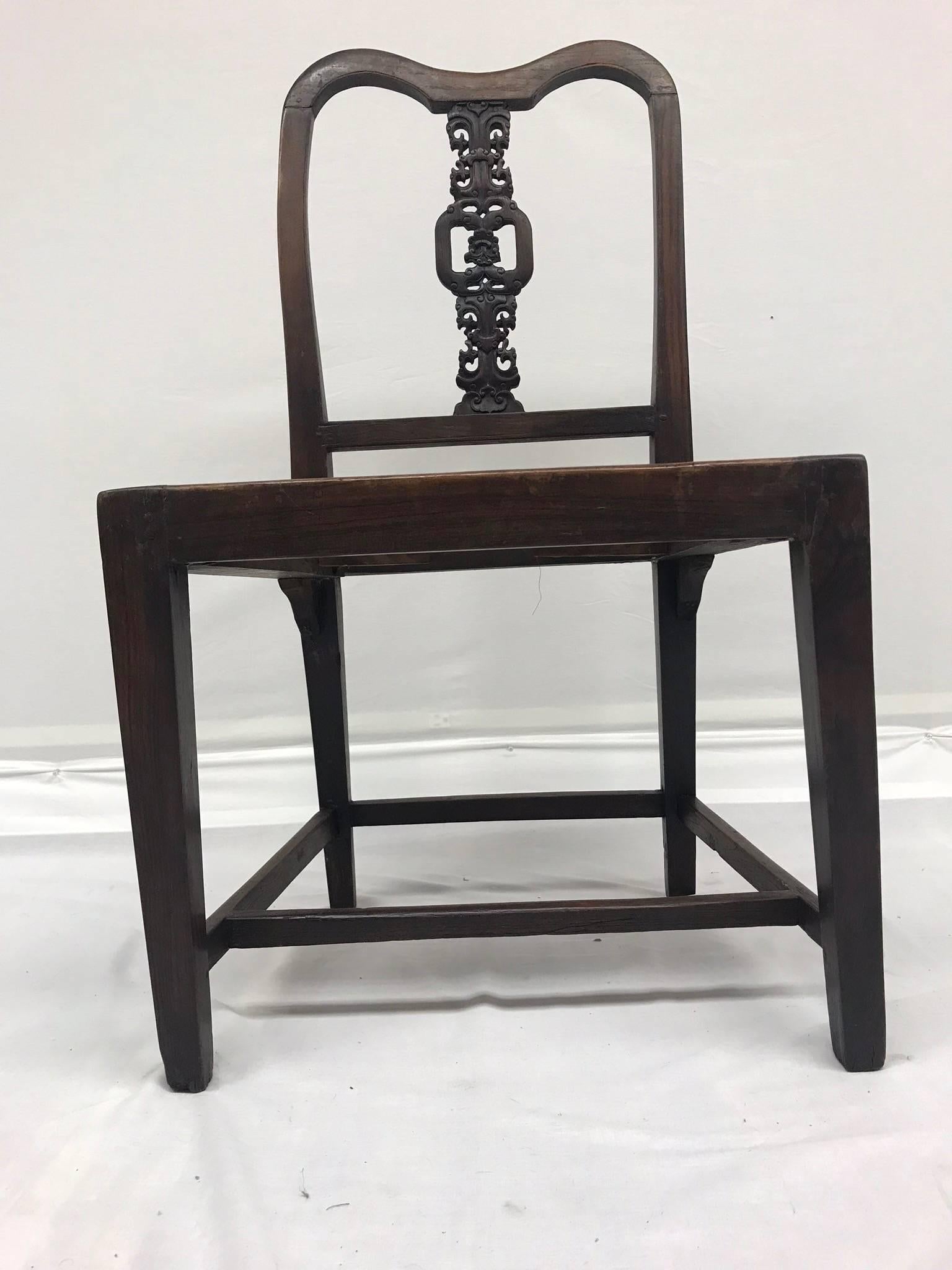 19th Century Chinese Carved Wood Chair For Sale 4