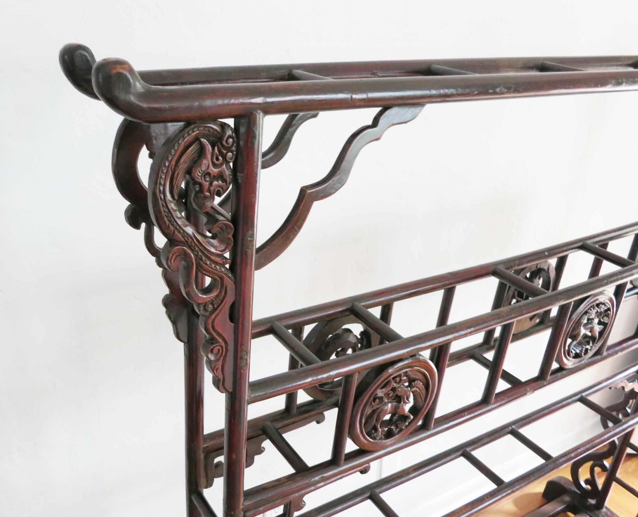 19th Century Chinese Carved Wood Robe Rack For Sale 8