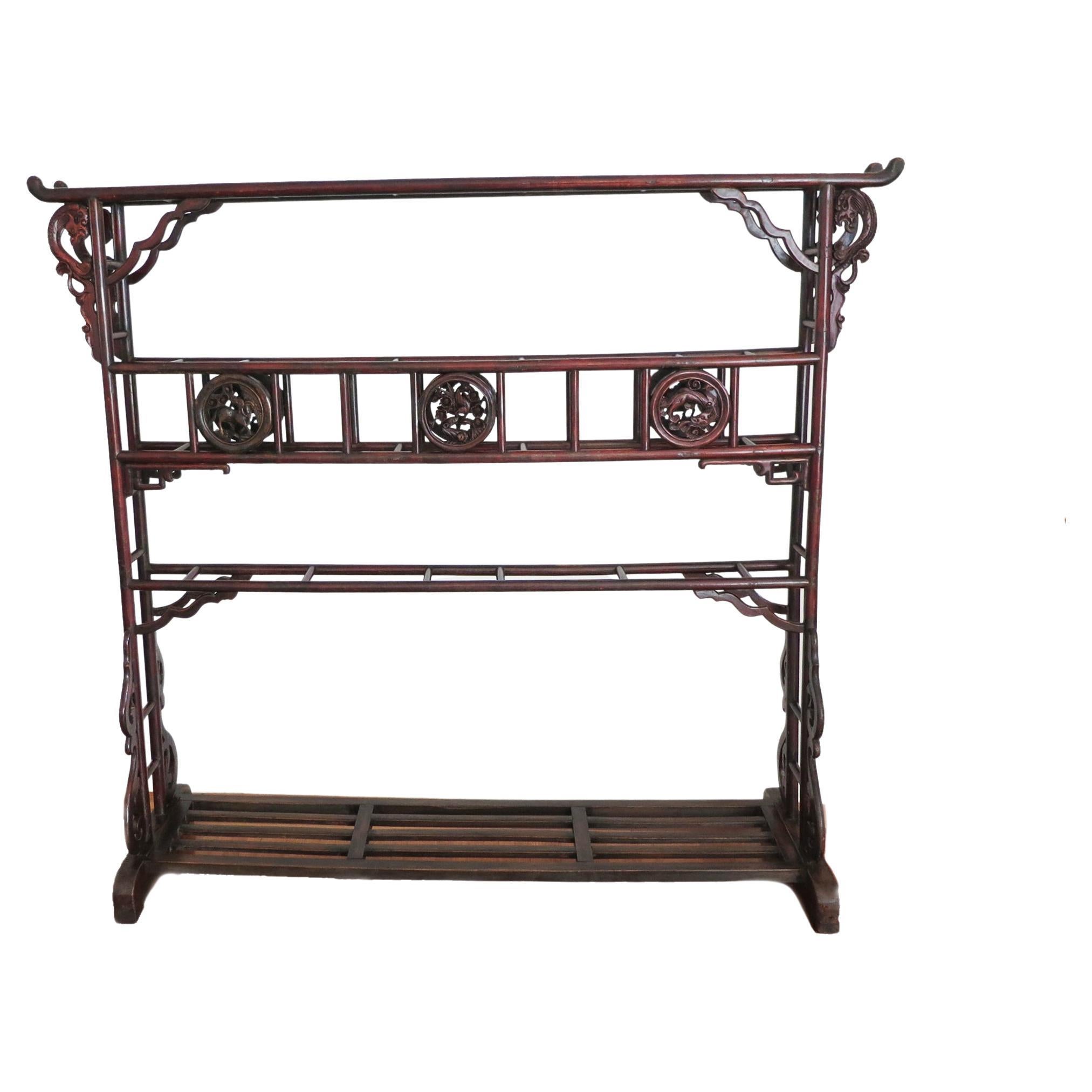 19th Century Chinese Carved Wood Robe Rack