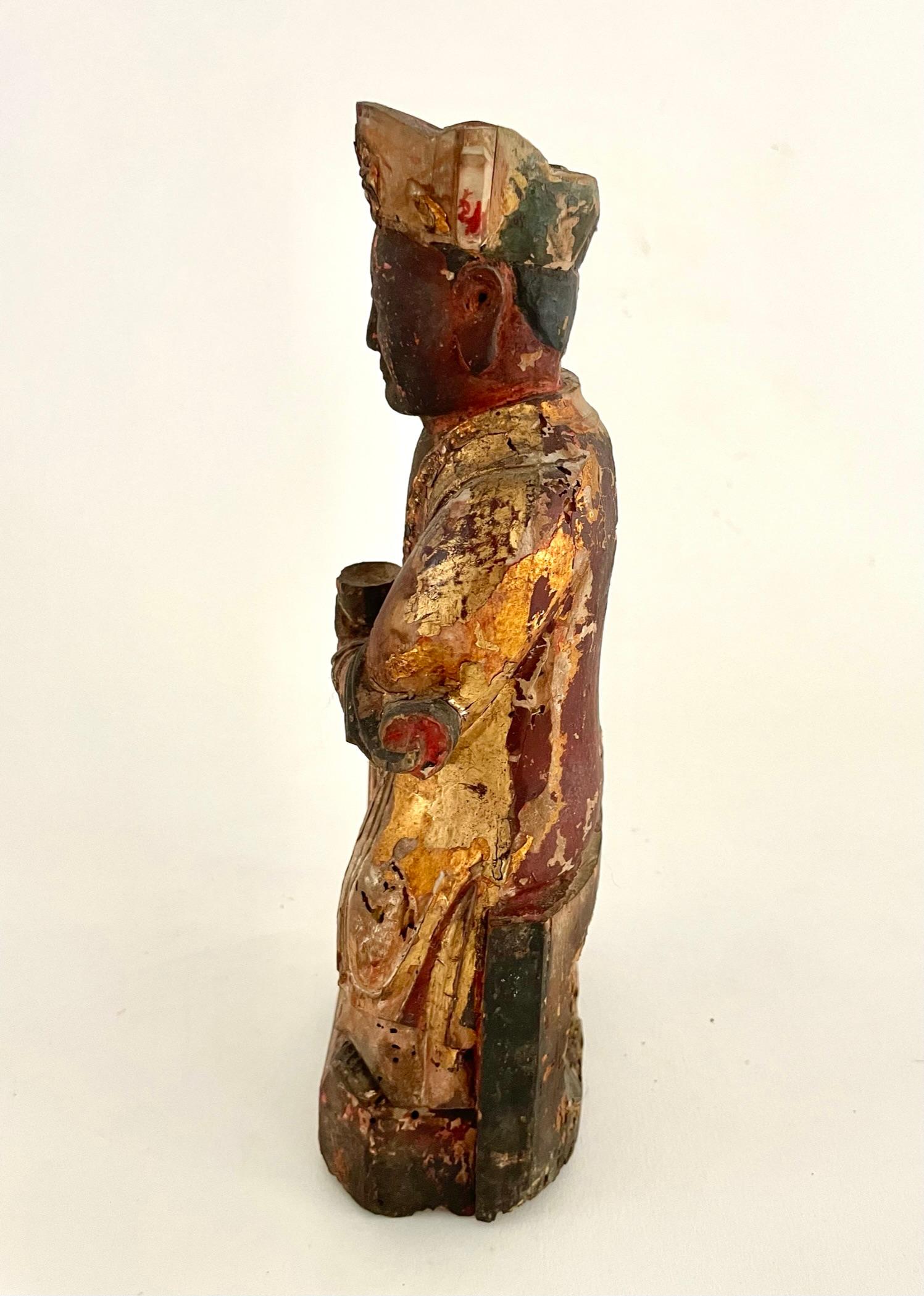 19th Century Chinese Carved Wooden Altar God For Sale 5